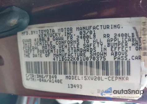 2001 Toyota Camry Le from USA, damaged, VIN 4T1BG22K01U070375